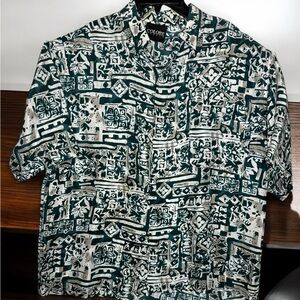 Colore Italia Retro Bohemia 100% Silk Shirt Green Geometric Men’s Size M